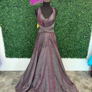 Couture Tarik Ediz Burgundy Evening Gown